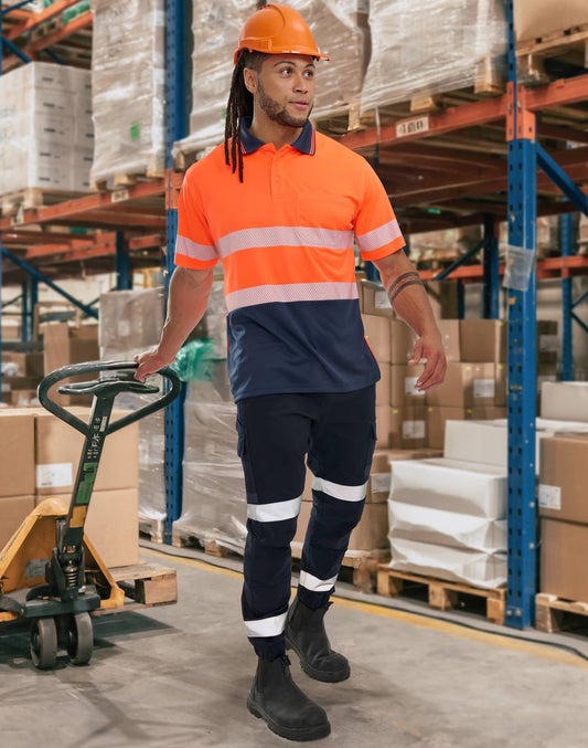 Hi Vis WP28HV Unisex Cotton Stretch Drill Cuffed Work Pants with RF Tapes