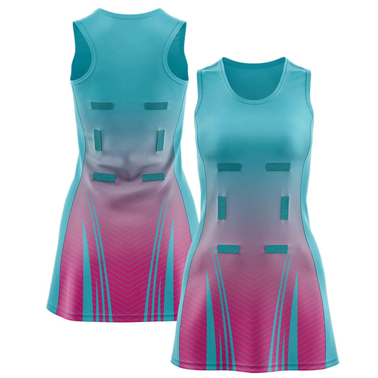 Custom Netball Dress Aqua and Rose Red