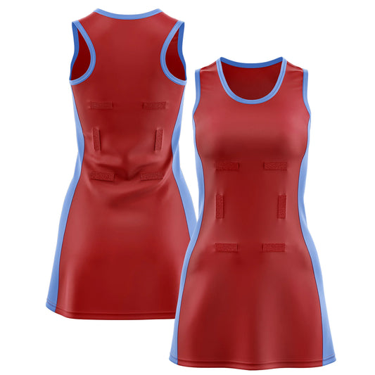 Custom Netball Dress Red and Sky Blue